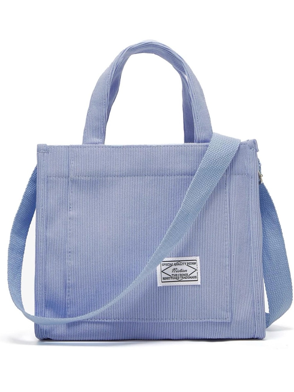Niction Light Blue Corduroy Tote Bag with Adjustable Strap